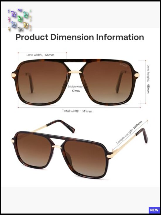 Retro Square Polarized Aviator Sunglasses Unisex Lightweight Classic Vintage main image 5